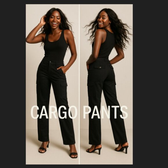 NWT WHBM Women’s Black Cargo Pants, Sz. 2 - Picture 2 of 16